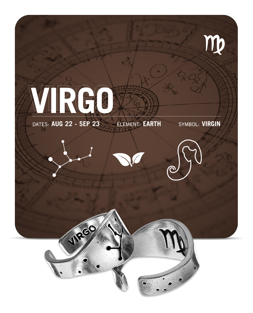 Virgo Constellation Ring - Zodiac Star Pattern with Virgo Symbol