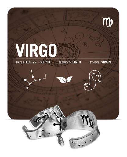 Virgo Constellation Ring - Zodiac Star Pattern with Virgo Symbol