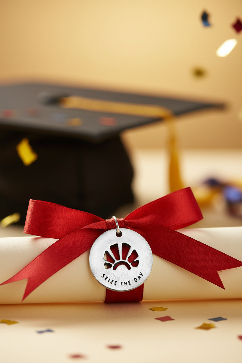 Carpe Diem Blessing Ring on Diploma Ribbon