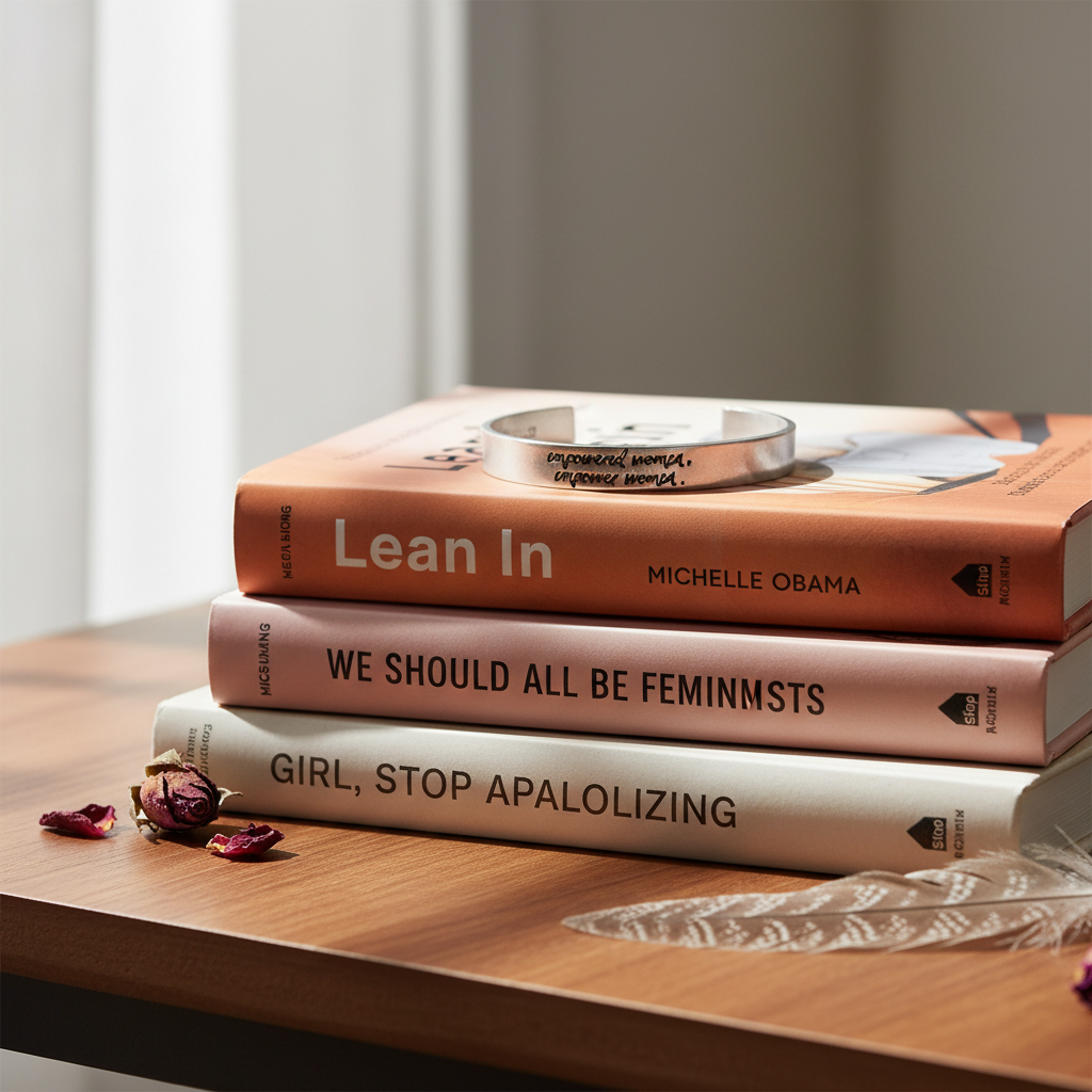 Empowered Women Cuff on Stack of Empowerment Books