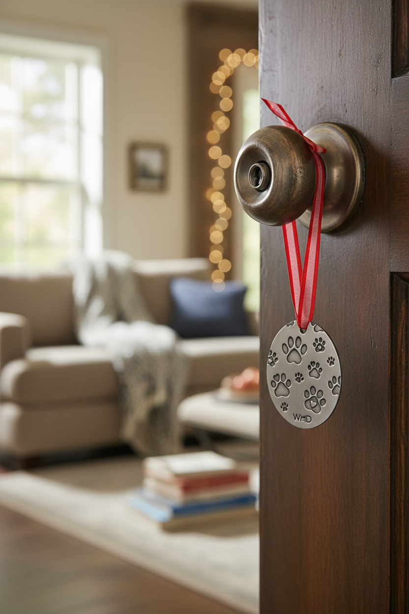 Furever Love Ornament Paw Print Side in Everyday Setting