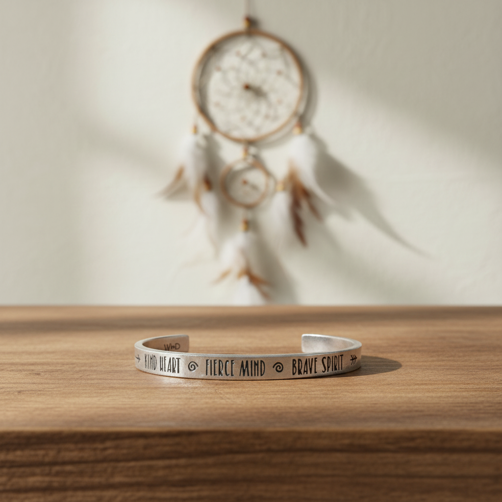 Kind Heart Fierce Mind Brave Spirit - Table with Dream Catcher