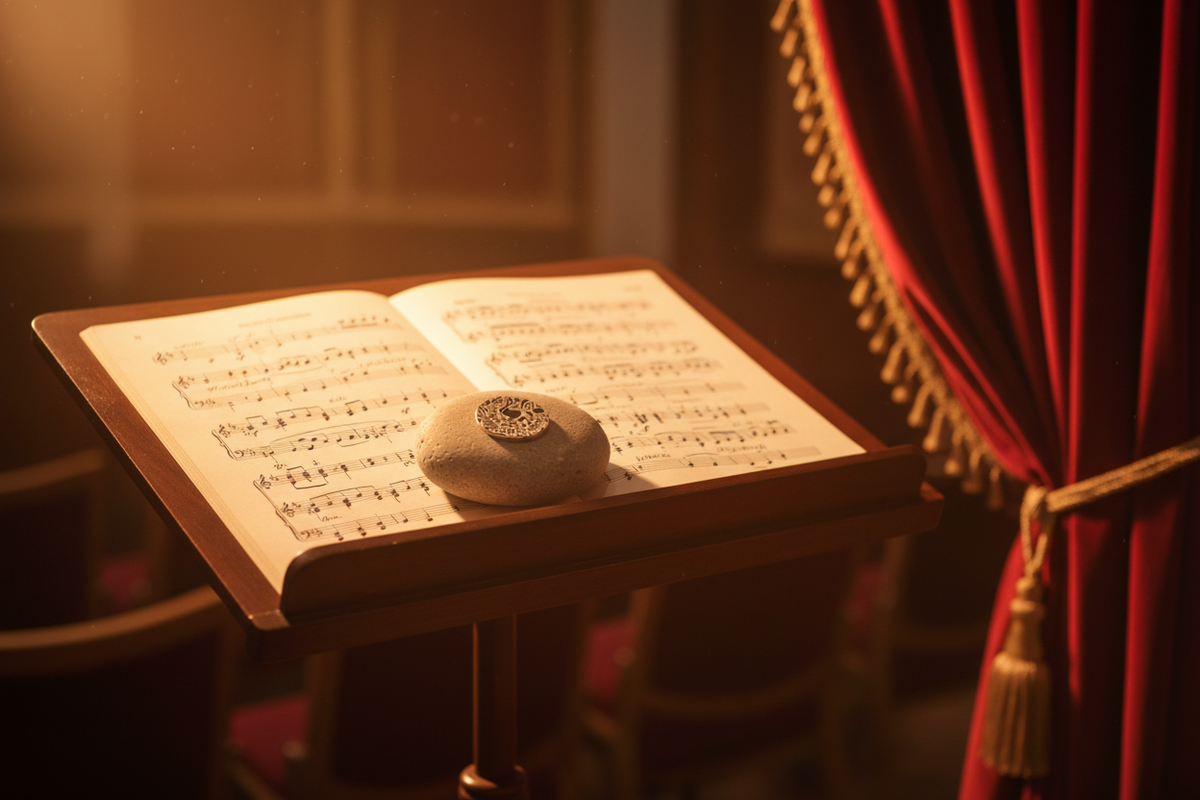 Music is in My Heart meditation stone on conductor's stand