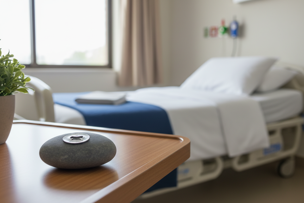 Protection meditation stone in realistic hospital setting