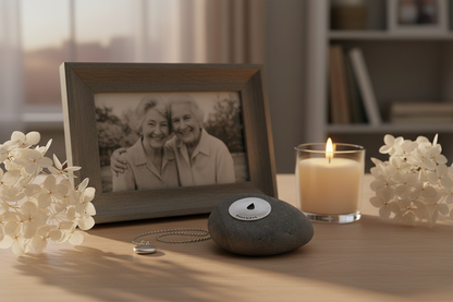 Remember meditation stone with teardrop in heartfelt setting