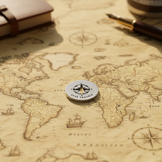 Travel Blessing Ring Flat on Map