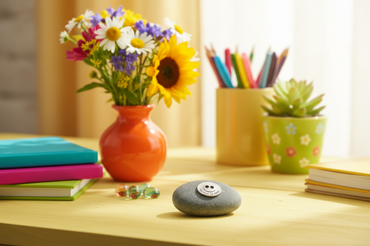 You Make Me Smile meditation stone in cheerful setting