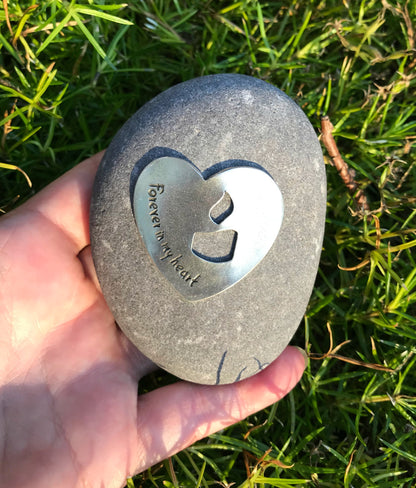 "Remember Memorial Stone | Pewter Heart Keepsake for Garden or Home