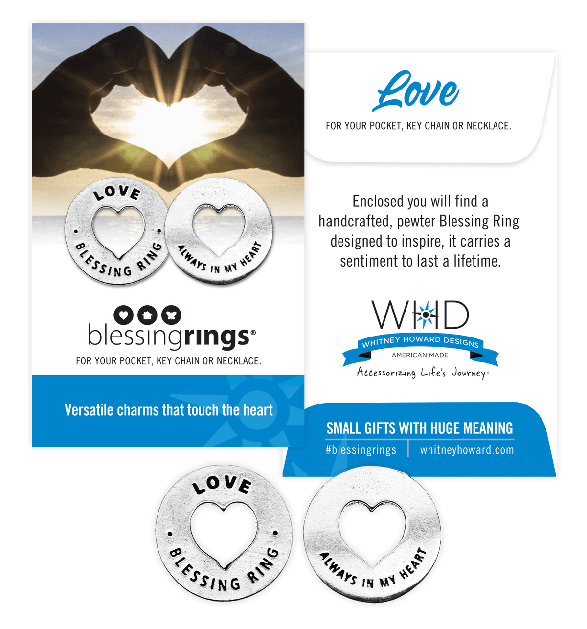 "Love Blessing Ring – Always in My Heart | Handcrafted Pewter Heart Charm"