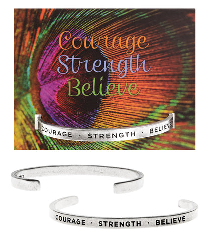 Courage-Strength-Believe Quotable Cuff Bracelet with backer card