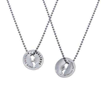 Believe Blessing Ring on a necklace